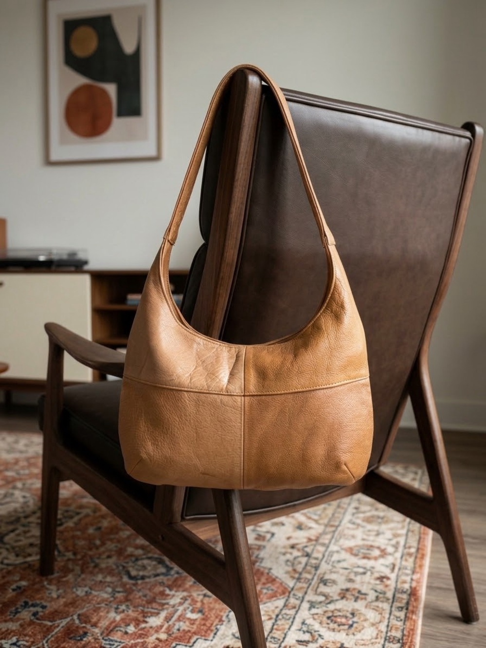 Made In Mexico Tan Genuine Leather Hobo Bag Vintage